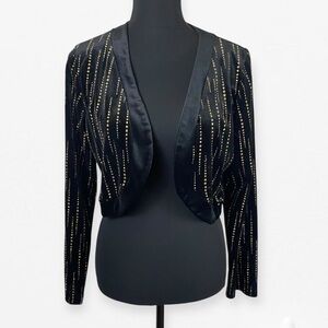 Y2K Notations Black and Gold glitter accented crop open front evening Jacket M